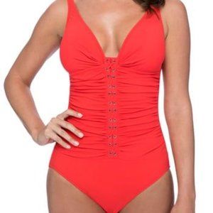 Profile by Gottex swimsuit Moto Merlot D-Cup Lace Up V-Neck